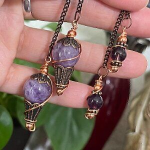 Handmade Mini Amethyst Copper Dowsing Pendulum 6 1/2 inch By True Healing Source